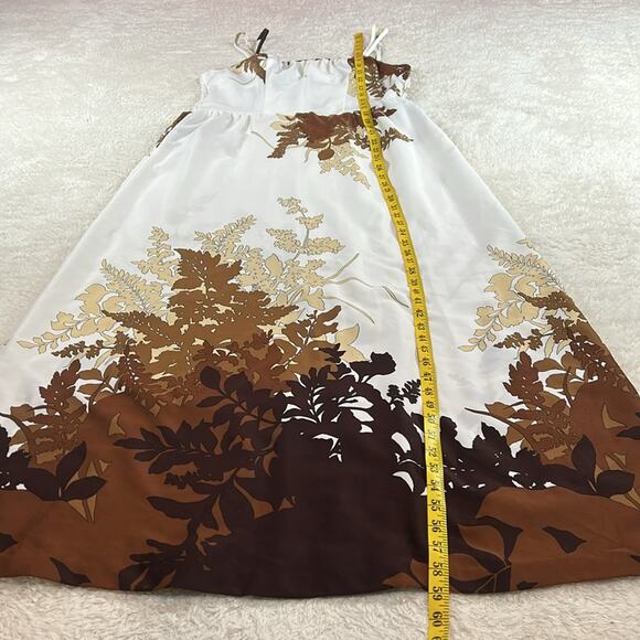 Waltah Clarke Hawaiian Deweese style white and brown floral maxi dress, size 16 - Picture 4 of 9